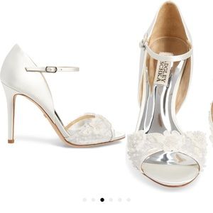 Badgley Mischa Carter floral beaded satin white heel